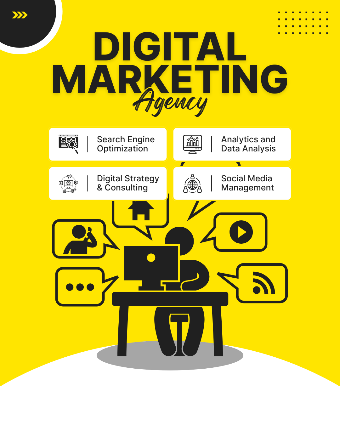 Yellow and Black Modern Digital Marketing Agency Instagram Post